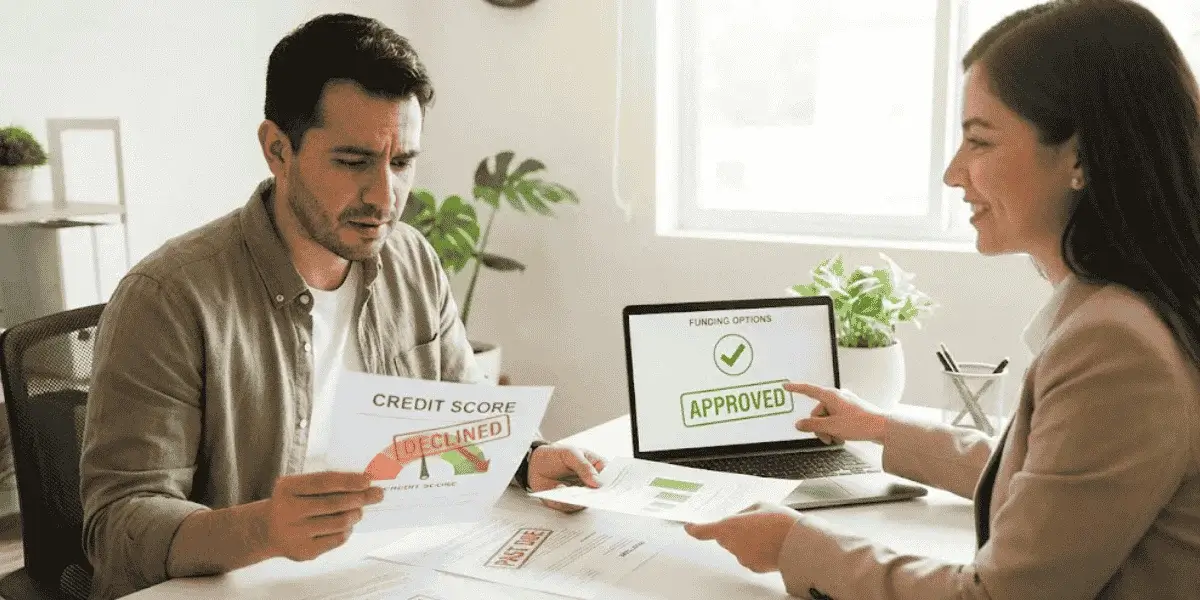 advisor helping owner compare declined credit and approved business loans for bad credit options