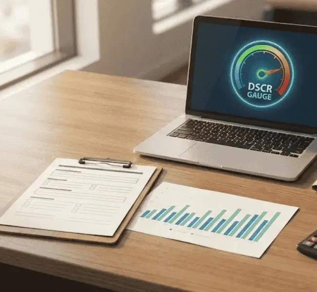 small business loan underwriters review dscr gauge, cash flow chart, credit file