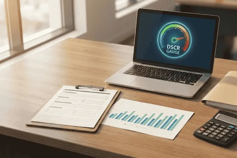 small business loan underwriters review dscr gauge, cash flow chart, credit file