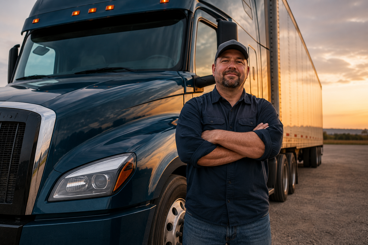 Trucking company owner standing beside a semi truck during a business credit and debt reduction case study